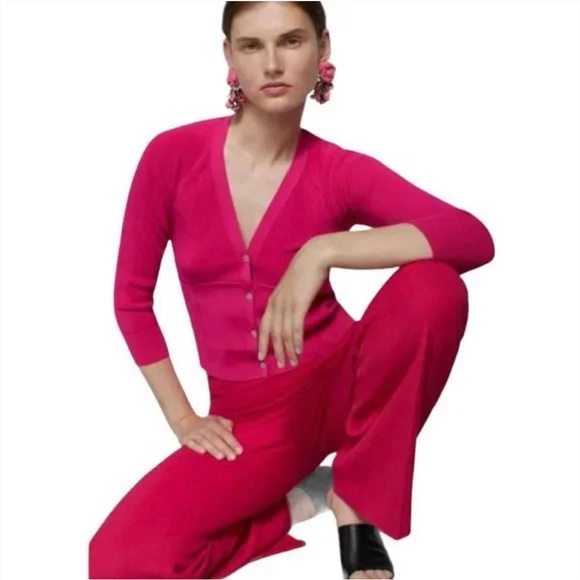 Zara Sweaters - Get your Barbie on! Zara MATCHING SET—Hot Pink Seam Detail Cardigan + Tank Top